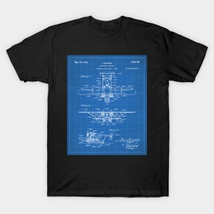 Seaplane Patent - Biplane Seaplane Art - Blueprint T-Shirt